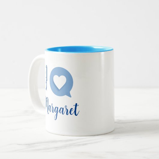 I Love/Heart Name Mag Blue Coffee Mok (Voorkant links)