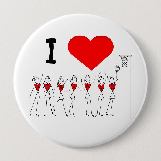 I Love Heart Netball Ronde Button 4,0 Cm (Voorkant)