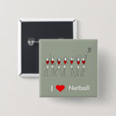 I Love Heart Netball Vierkante Button 5,1 Cm (Voorkant /achterkant)