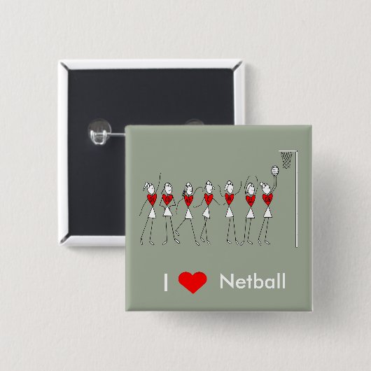 I Love Heart Netball Vierkante Button 5,1 Cm (Voorkant /achterkant)