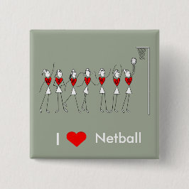 I Love Heart Netball Vierkante Button 5,1 Cm