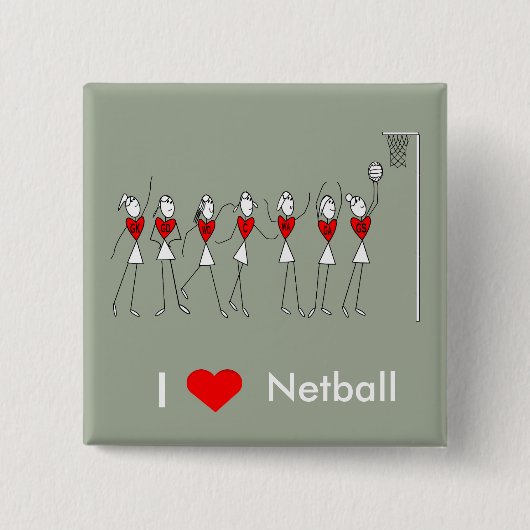 I Love Heart Netball Vierkante Button 5,1 Cm (Voorkant)