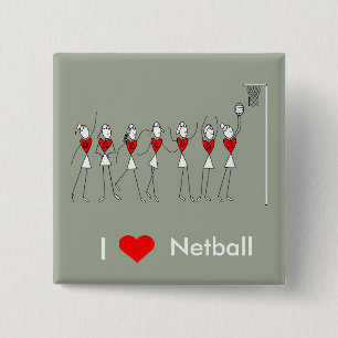 I Love Heart Netball Vierkante Button 5,1 Cm