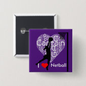 I Love Heart Netball Vierkante Button 5,1 Cm (Voorkant /achterkant)