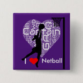 I Love Heart Netball Vierkante Button 5,1 Cm (Voorkant)