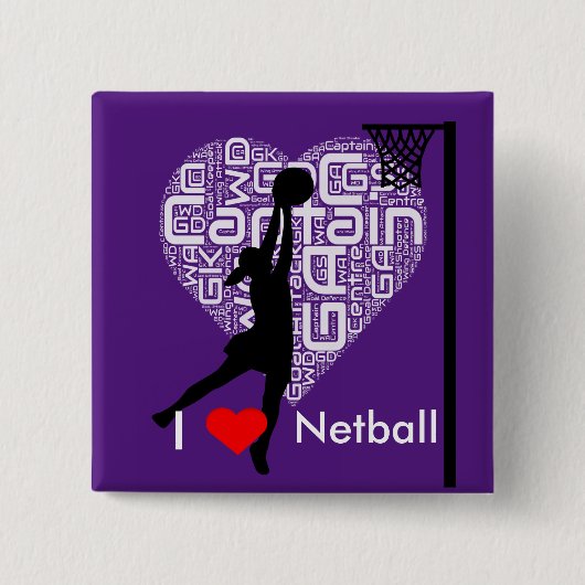 I Love Heart Netball Vierkante Button 5,1 Cm (Voorkant)