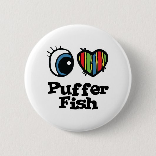 I Love (Heart) Puffer Fish Ronde Button 5,7 Cm (Voorkant)