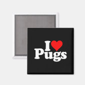 I Love Heart Pugs Pug Dog Canine Magneet (Voorkant / Achterkant)