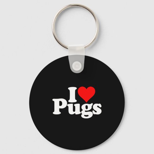 I Love Heart Pugs Pug Dog Canine Sleutelhanger (Voorkant)