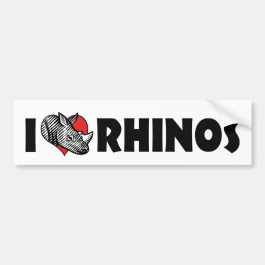 I Love Heart Rhinos - Rhinoceros Lover Bumpersticker (Voorkant)