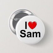 I Love (Heart) Sam Ronde Button 5,7 Cm (Voorkant /achterkant)