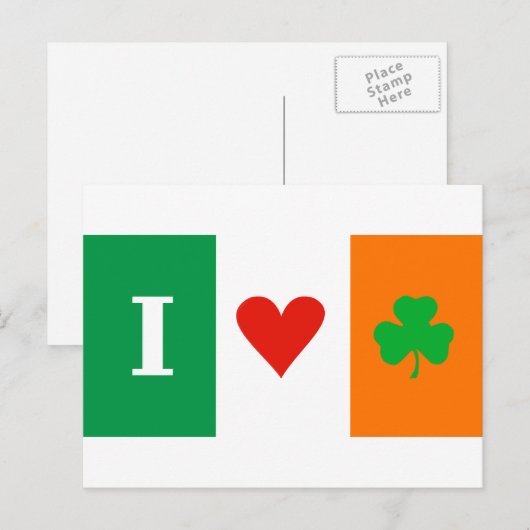 I Love Heart Shamrock Ierland Briefkaart (Voorkant / Achterkant)