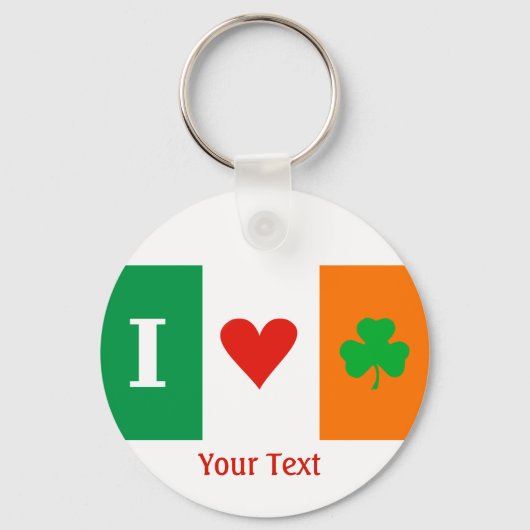 I Love Heart Shamrocks Ireland Flag Keyring Sleutelhanger (Voorkant)