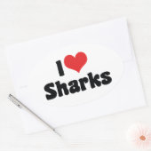 I Love Heart Sharks - Shark Lover Ovale Sticker (Envelop)