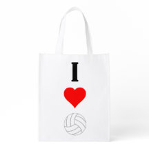 I Love (Heart) Volleyball Reused Grocery Bag