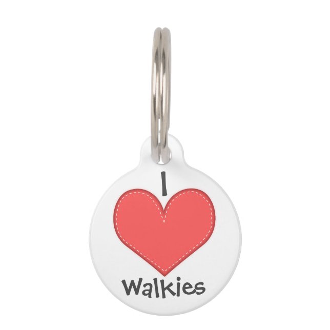 I Love Heart Walkies Cute Dog Huisdierpenning (Voorkant)