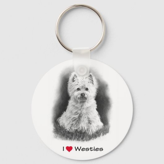 I Love (Heart) Westies: Potlood Drawing Sleutelhanger (Voorkant)