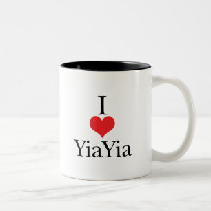 I Love (Heart) YiaYia Tweekleurige Koffiemok