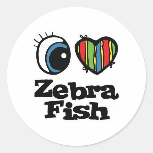 I Love (Heart) Zebrafish Ronde Sticker (Voorkant)