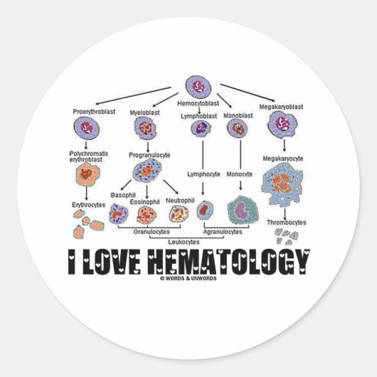 I Love Hematology (Blood Cell Lineage) Ronde Sticker (Voorkant)