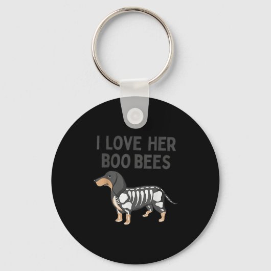 I Love Her Boo Bees Funny Halloween Dachshund Ween Sleutelhanger (Voorkant)