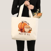 I Love Herfst - Pompoen en Pompoen Spice Latte Grote Tote Bag (Voorkant (product))