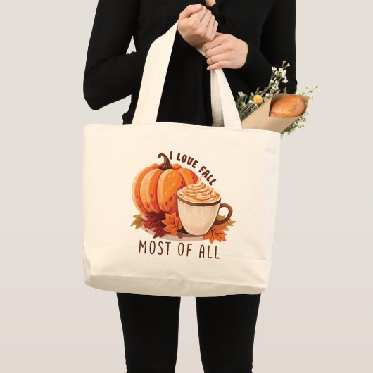 I Love Herfst - Pompoen en Pompoen Spice Latte Grote Tote Bag (Voorkant (product))