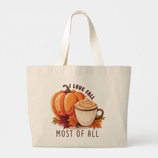 I Love Herfst - Pompoen en Pompoen Spice Latte Grote Tote Bag (Achterkant)