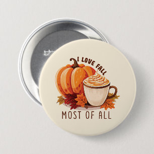 I Love Herfst - Pompoen en Pompoen Spice Latte Ronde Button 7,6 Cm
