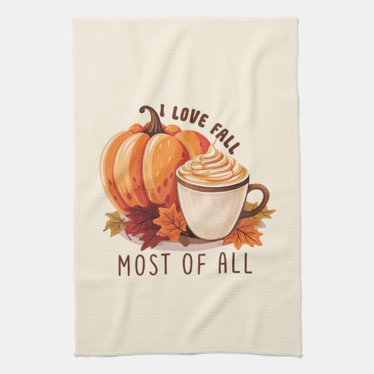 I Love Herfst - Pompoen en Pompoen Spice Latte Theedoek (Verticaal)