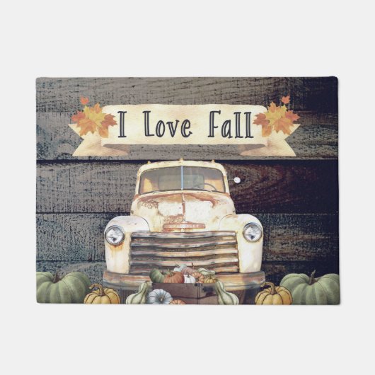 I Love Herfst Rustic Truck and Autumn Leaves Deurmat (Voorkant)