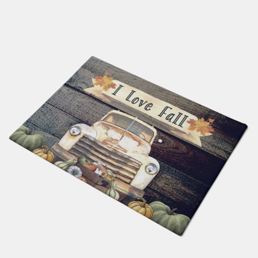 I Love Herfst Rustic Truck and Autumn Leaves Deurmat (Schuin)