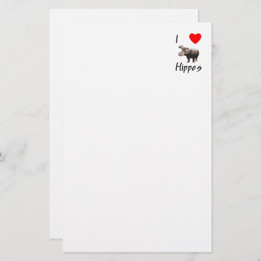 I Love Hippos (2) Briefpapier (Voorkant / Achterkant)