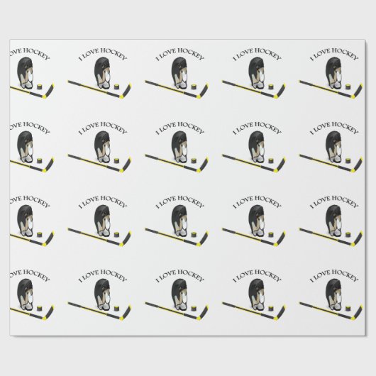 I Love hockey design with stick and helm Cadeaupapier (Vlak)