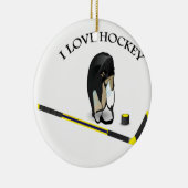 I Love hockey design with stick and helm Keramisch Ornament (Rechts)
