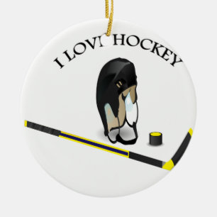 I Love hockey design with stick and helm Keramisch Ornament