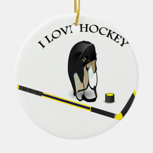 I Love hockey design with stick and helm Keramisch Ornament (Voorkant)