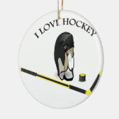 I Love hockey design with stick and helm Keramisch Ornament (Links)