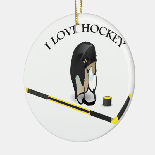 I Love hockey design with stick and helm Keramisch Ornament (Links)