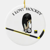 I Love hockey design with stick and helm Keramisch Ornament (Achterkant)