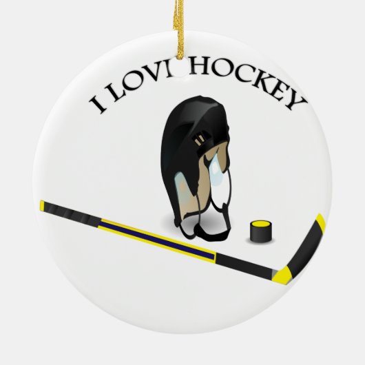 I Love hockey design with stick and helm Keramisch Ornament (Achterkant)