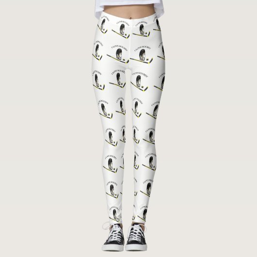 I Love hockey design with stick and helm Leggings (Voorkant)