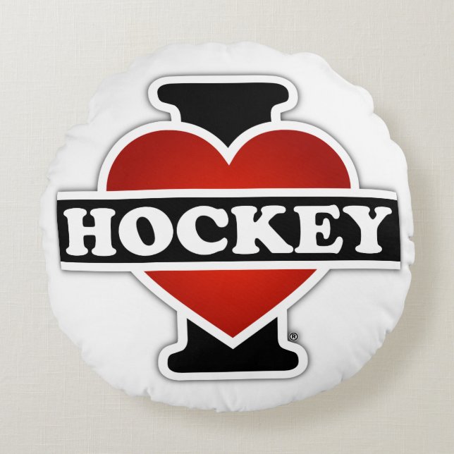I Love Hockey Rond Kussen (Voorkant)