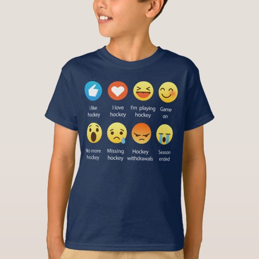 I Love HOCKEY Social Emoticon (emoji) - White Font T-shirt (Voorkant)