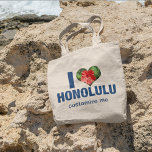 I Love Honolulu Cute Hawaii Hibiscus Flower Tote Bag<br><div class="desc">Ik hou van Honolulu canvas tas. Een schattig hart gevormd Hawaiiaanse hibiscus-bloem versiert dit aangepaste cadeau voor je vakantie op zee naar het strand in Hawaï.</div>