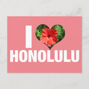 I Love Honolulu Hawaii Hibiscus Flower Vaction Briefkaart