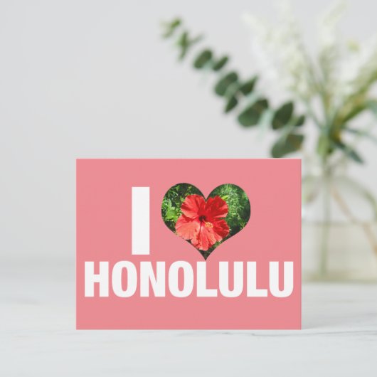 I Love Honolulu Hawaii Hibiscus Flower Vaction Briefkaart (Staand voorkant)