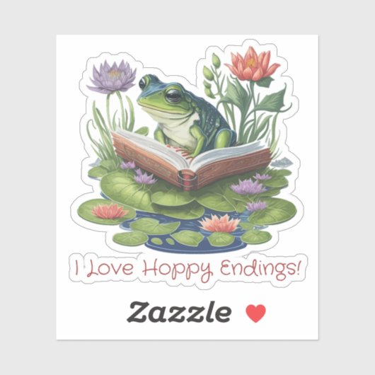 I Love Hoppy Endings Book Lovers Frog Sticker (Vel)
