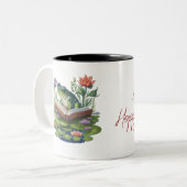 I Love Hoppy Endings Book Lovers Frog Tweekleurige Koffiemok (Voorkant links)