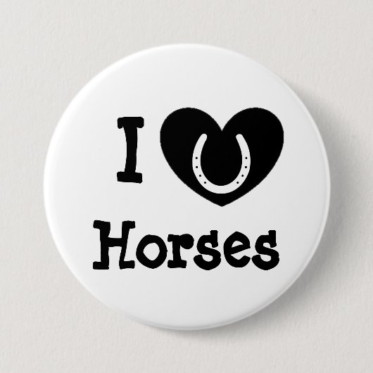 I Love Horses Black and White Button (Voorkant)